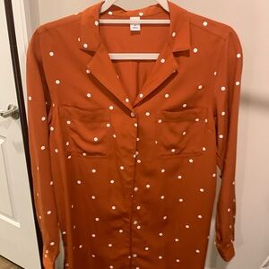 Old Navy Pumpkin Orange Polka Dot Button Up
